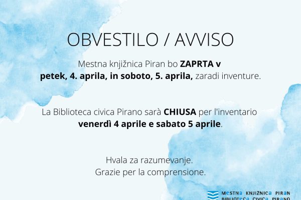 Obvestilo o zaprtju knjižnice