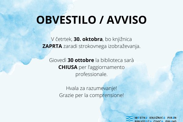 Avviso: chiusura della biblioteca